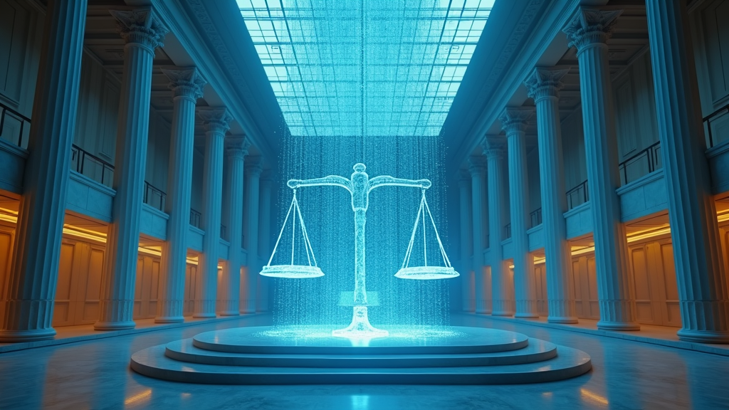 Visualización abstracta de datos y redes neuronales representando la IA Legislación