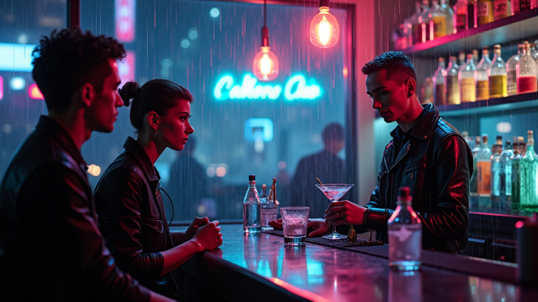 novela visual ciberpunk, Project Mix, bartending VR, anime cyberpunk, realidad virtual, Plectrum Soft