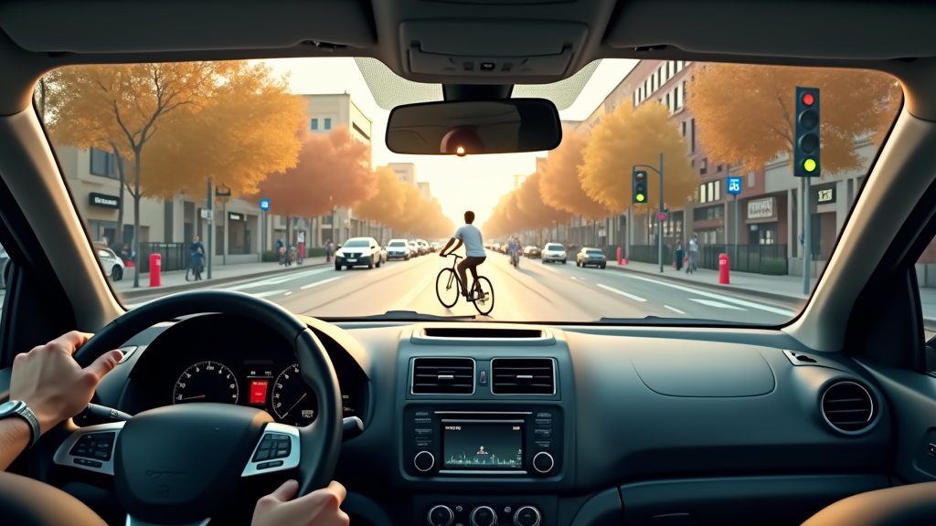 Imagen de un coche en un entorno urbano en Virtual Driving School