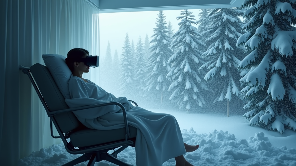 Voluntario ayudando a paciente con gafas VR