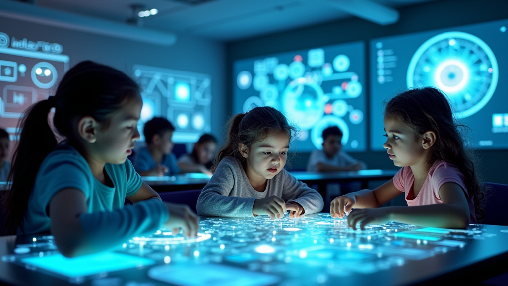 Niños participando activamente en una clase sobre tecnología, representando la IA en educación primaria gracias al proyecto Menudos Techies en Zaragoza