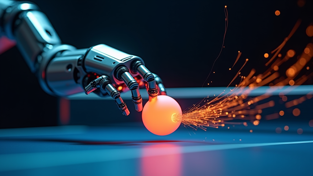 Robot jugando un punto de tenis de mesa contra un humano