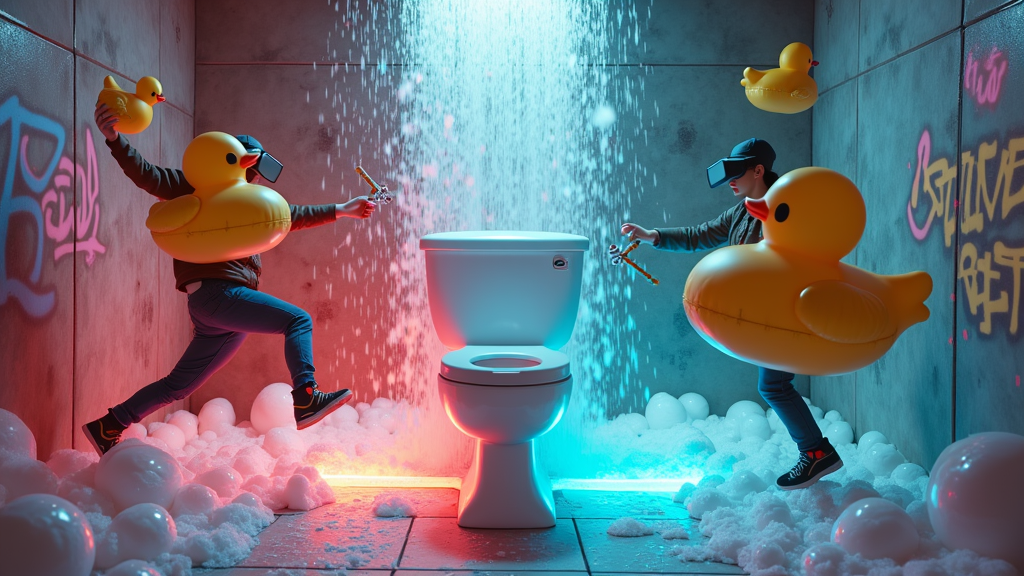 Otro ejemplo del arte distintivo de Toilet Toss VR, importante para este análisis