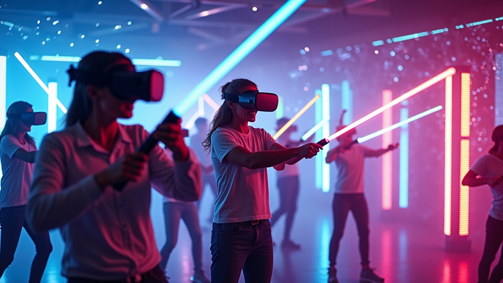 Visualización del entorno futurista del juego Beat Saber Barcelona VR