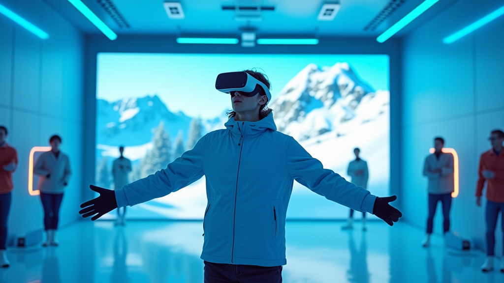 Persona disfrutando de la experiencia de realidad virtual esquí Barcelona con Fancy Skiing VR en Virtua Barcelona