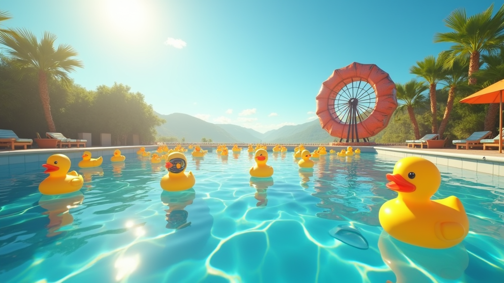 Colección variada de patos de plástico con diseños únicos en Placid Plastic Duck VR, un punto fuerte del juego analizado