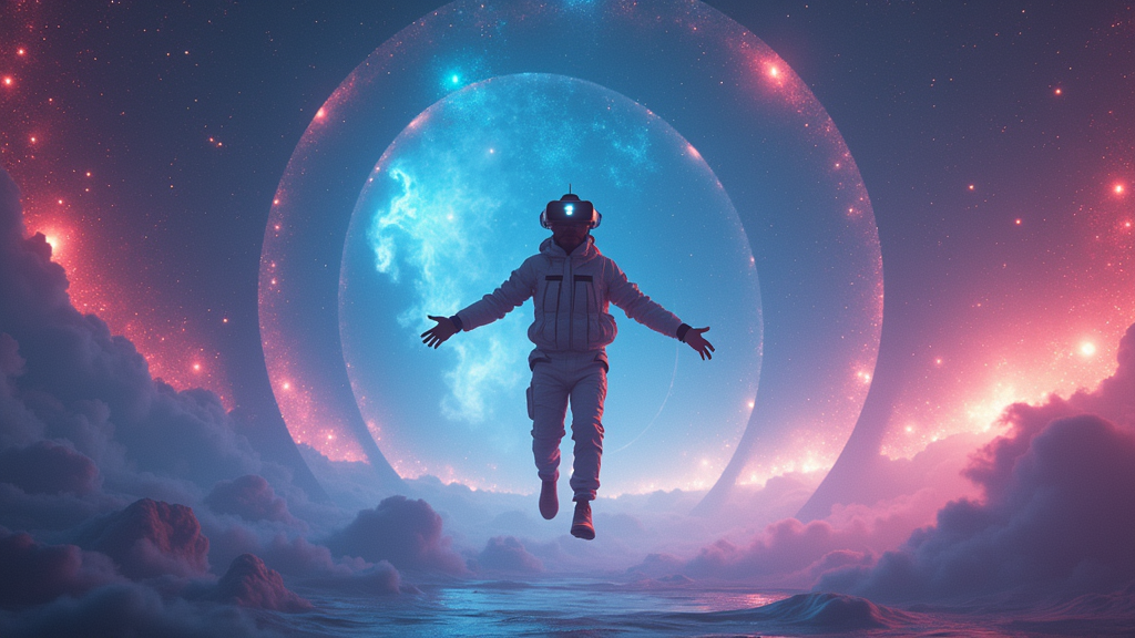 Astronauta flotando en experiencia VR en el espacio