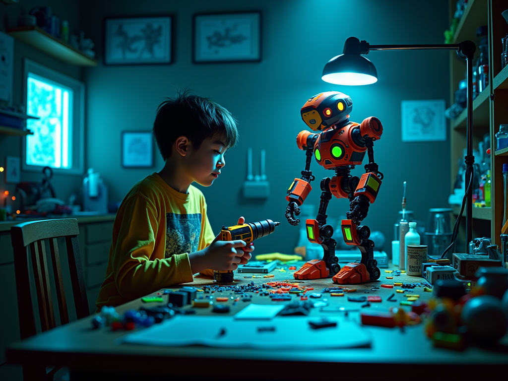 Niño sonriente jugando y construyendo con el Learning Resources Taller de Robots
