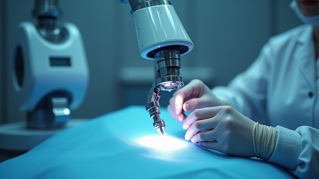 Ilustración abstracta de tecnología robótica en entorno médico dental