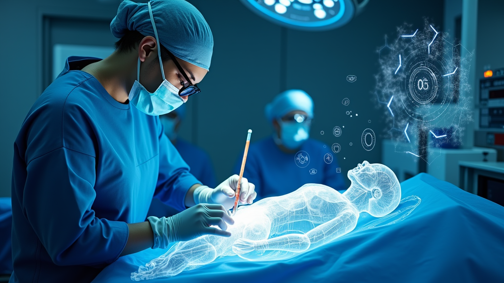 Visualización de la precisión y el poder transformador de la Robótica Quirúrgica IA Impresión 4D en la medicina moderna.