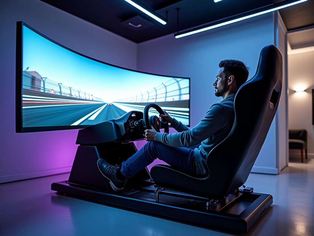 Piloto utilizando el cockpit Next Level Racing F-GT Elite 160 en una configuración avanzada