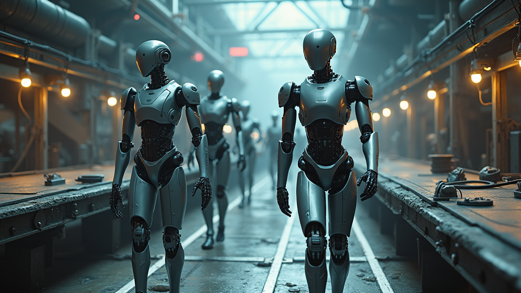 Entorno industrial complejo, escenario de los Robot Optimus Desafíos Industriales y la integración de robots humanoides.