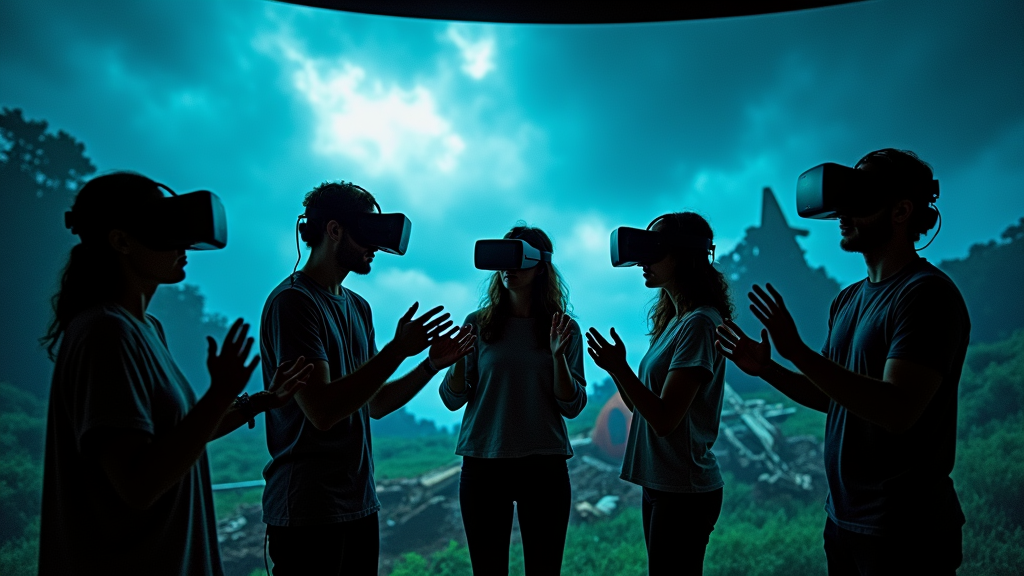 Participantes resolviendo enigmas inmersivos en el juego Survival VR Barcelona de Virtua Barcelona