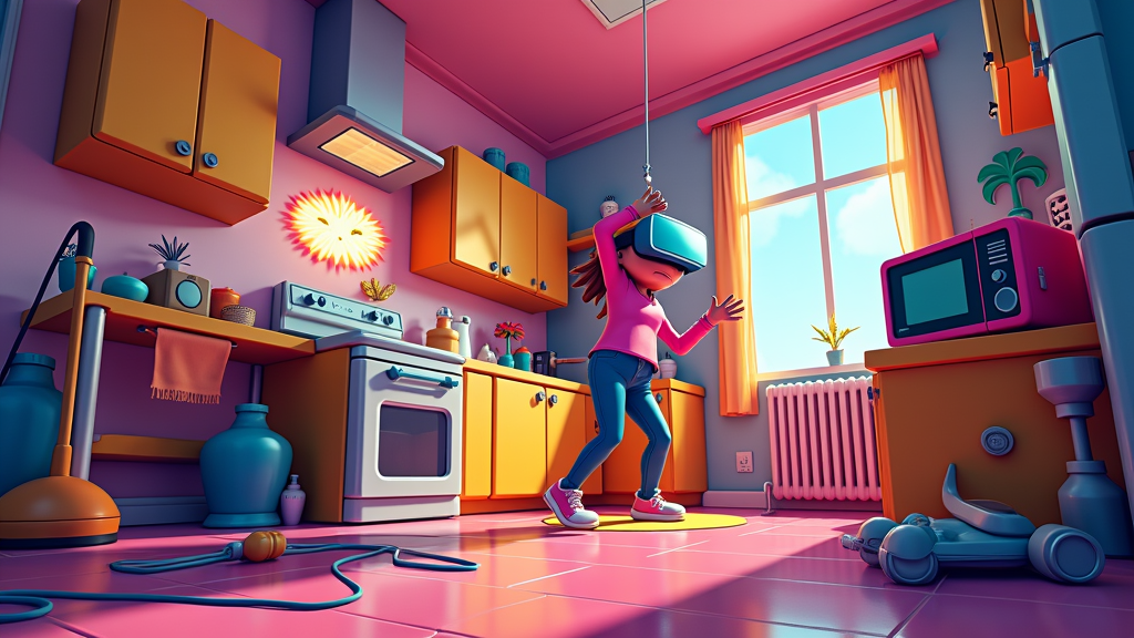 Jugador enfrentando peligros domésticos en TaskTwist VR