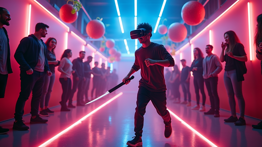 Demostración de la inmersión del juego Fruit Ninja realidad virtual Barcelona comparado con la versión móvil