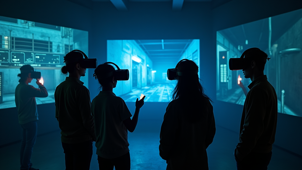Equipo colaborando para resolver desafíos en el Escape Room VR Barcelona 'Escape The Prison'