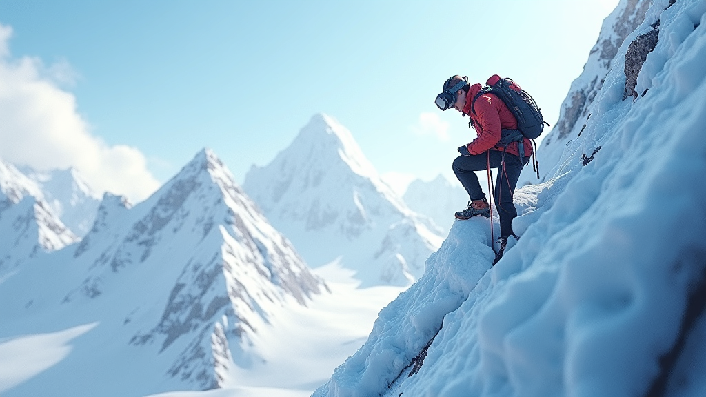 Participante sintiendo la emoción de escalar el Everest en realidad virtual en nuestras instalaciones