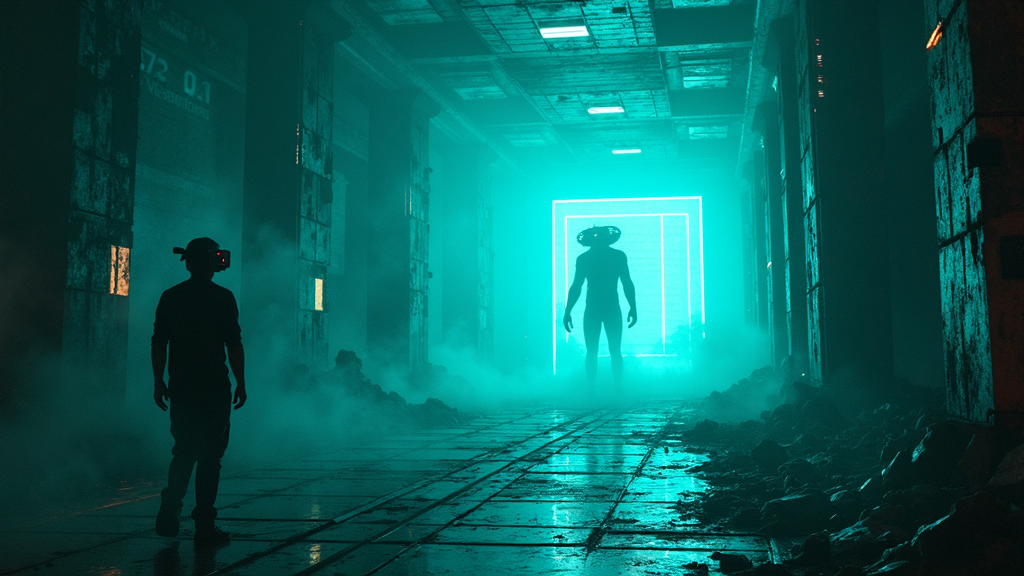 Captura del ambiente distorsionado en Data Rot, un elemento clave en este terror cibernético VR y nuestro análisis.