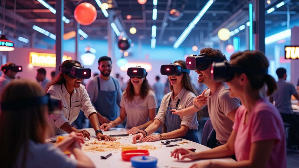 Jugador disfrutando de la experiencia Job Simulator VR Barcelona en Virtua