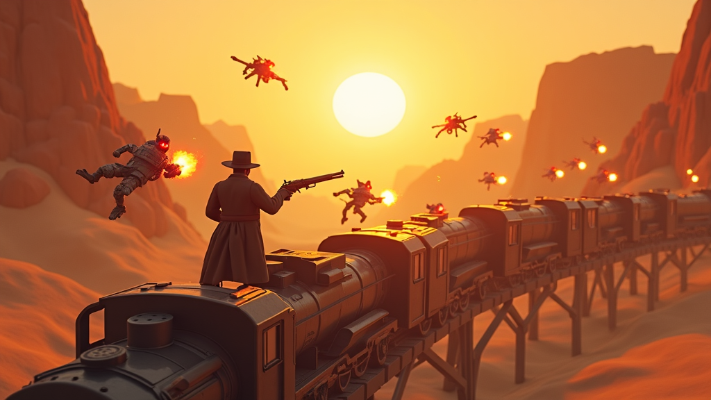 Personajes low-poly en PolyClassic Wild VR Arcade, mostrando su estética.