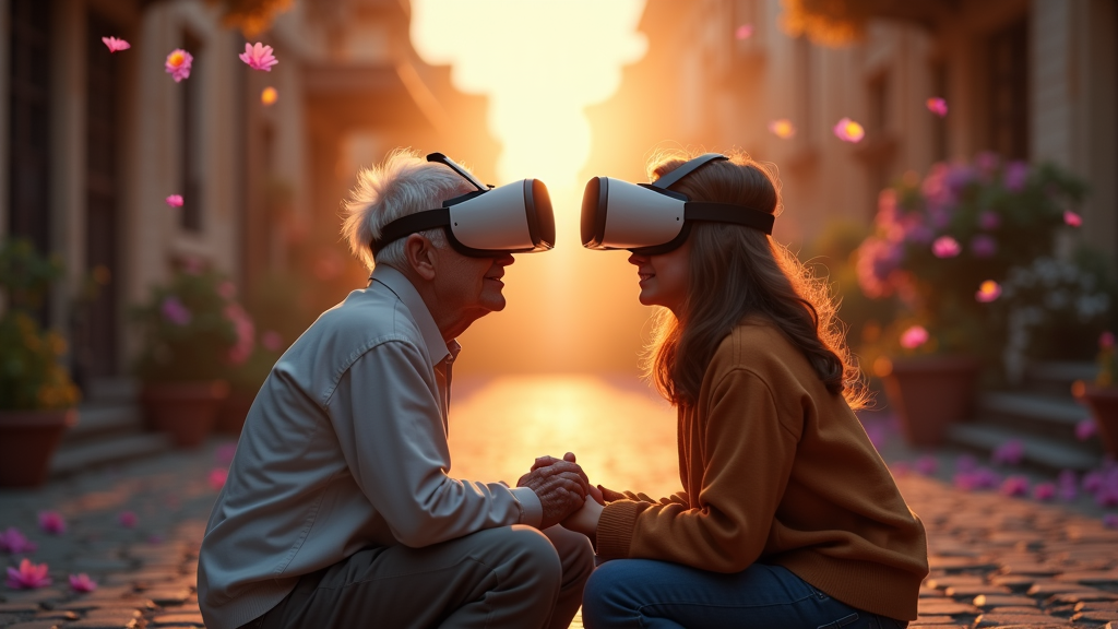 Participantes del proyecto Re-connectem VR intergeneracional utilizando gafas de realidad virtual para conectar