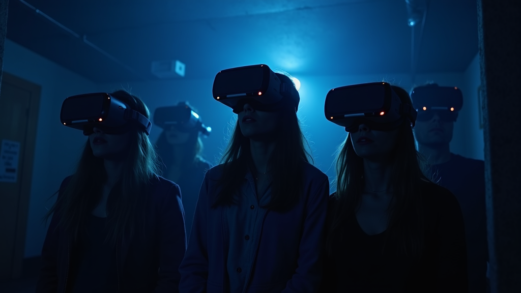 Grupo de amigos disfrutando de Sanctum, el escape room de miedo VR en Virtua Barcelona