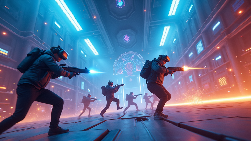 Jugadores inmersos en la acción del hero shooter VR X8 en Virtua Barcelona