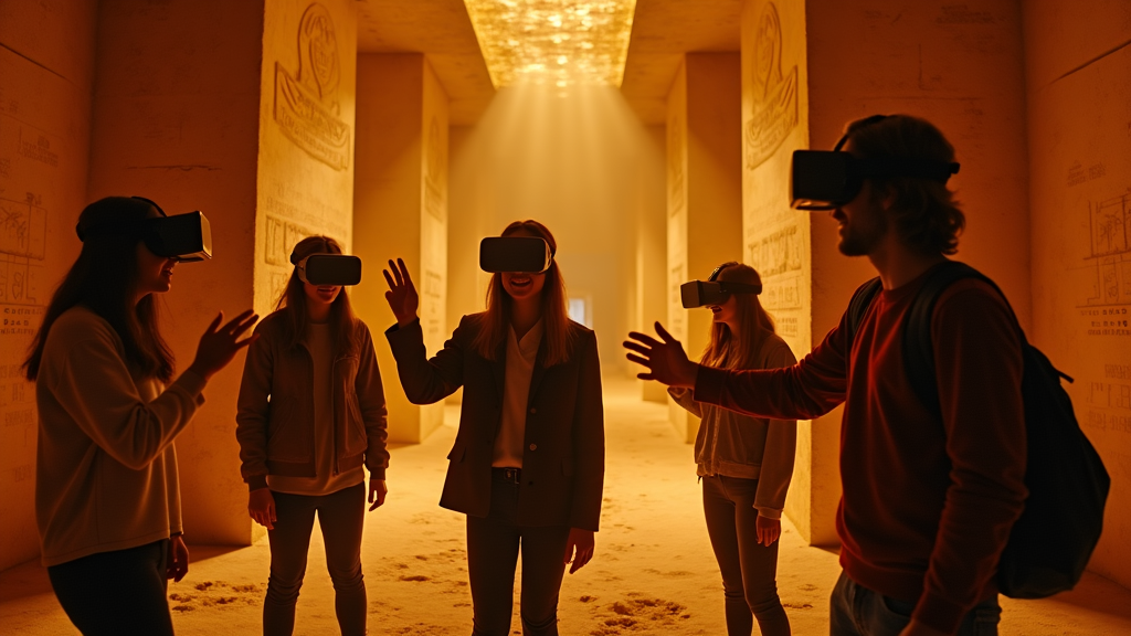 Equipo colaborando en el escape room vr Assassin's Creed 'Escape The Lost Pyramid' en Virtua Barcelona