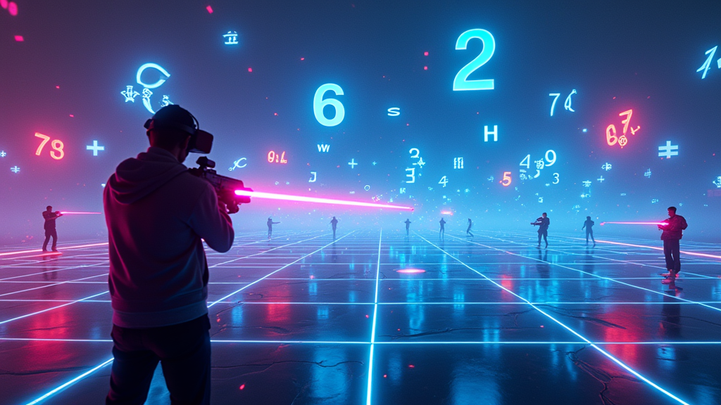 Escenario de Math Challenge AR con números flotantes, un vistazo del juego para nuestra reseña VR