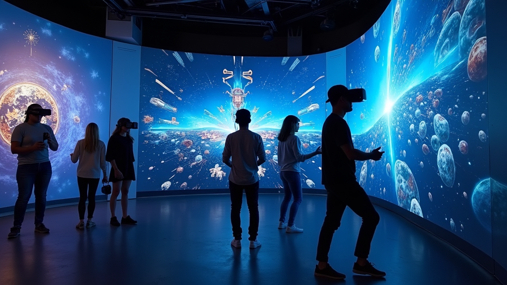 Grupo de amigos disfrutando de emocionantes experiencias VR multijugador en Virtua Barcelona