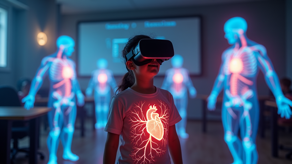 Niños experimentando con gafas de realidad virtual el proyecto Nutrivision VR Bebidas Energéticas