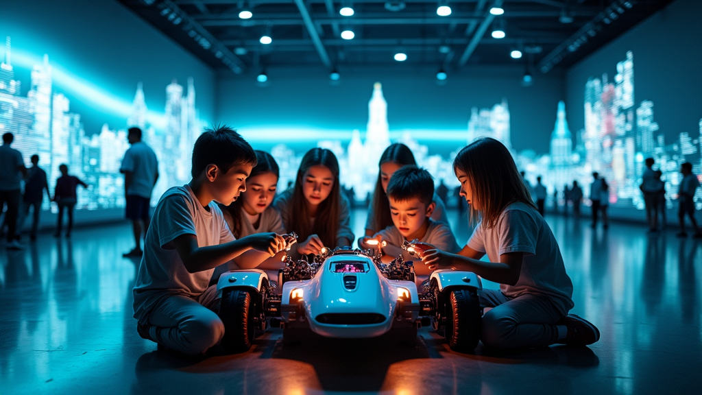 Equipo de jóvenes trabajando colaborativamente en su robot para la WRO Fase Gallega Muncyt.
