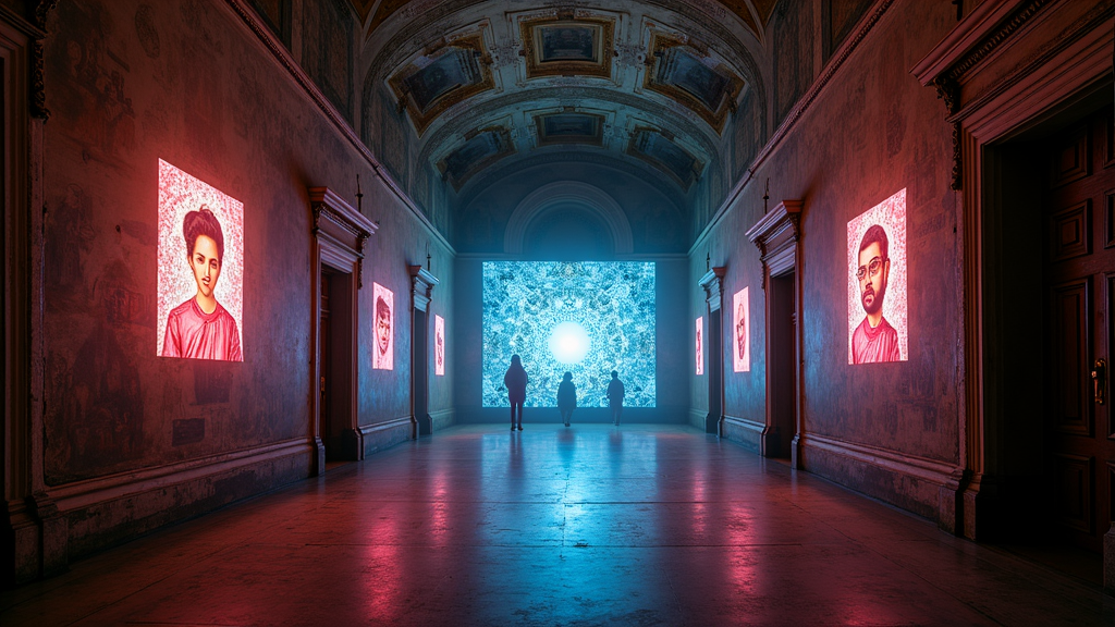 Representación artística de la colaboración entre humanos e IA generativa en la creación de narrativas visuales