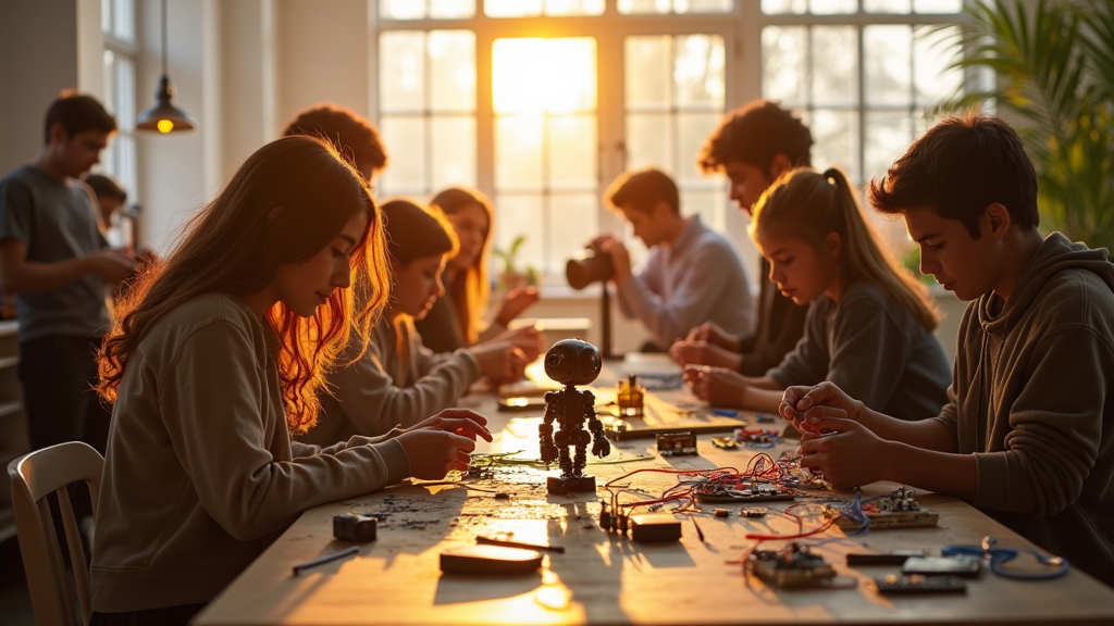 Jóvenes participando en talleres creativos, incluyendo el de Robótica Verano Juvenil Guadarrama, en Guadarrama
