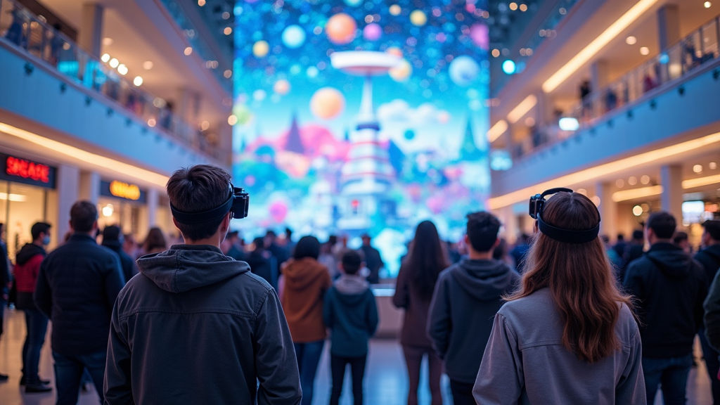 Cartel promocional de las rebajas de verano junto al stand de la experiencia VR del Mirador Cuenca.