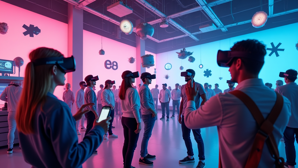 Grupo disfrutando de Job Simulator VR en Barcelona durante un evento corporativo en Virtua