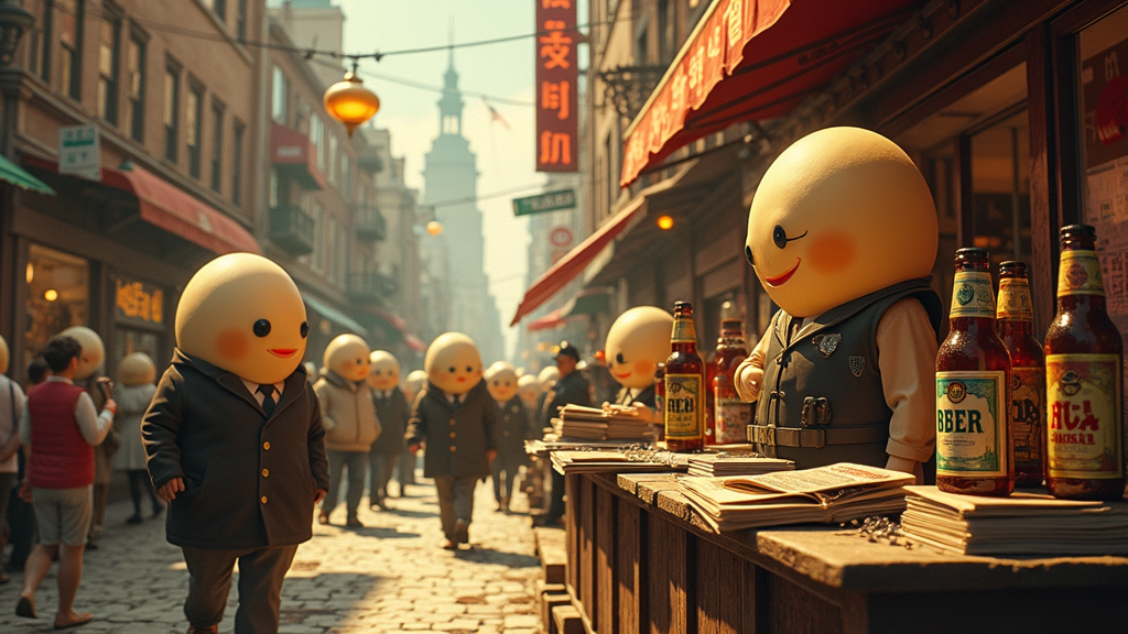 Personajes huevo en las calles de New Yolk City en Prison Boss Prohibition.