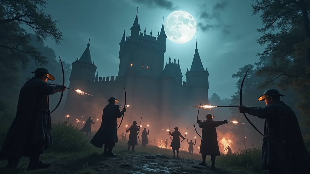 Grupo de amigos concentrados y disfrutando del Juego VR Archer Barcelona.