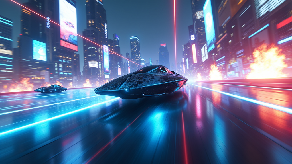 Escena de un circuito futurista en V-Racer Hoverbike, parte de nuestro análisis VR.