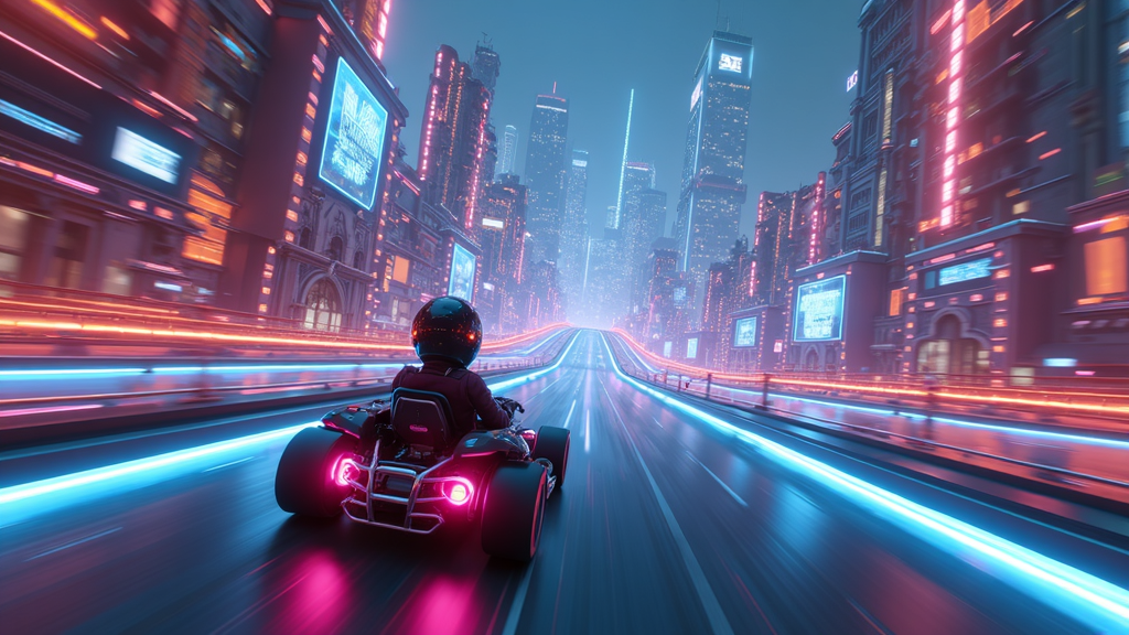 Un jugador compitiendo en un modo de juego de obstáculos en MegaRacer QuantumRush.