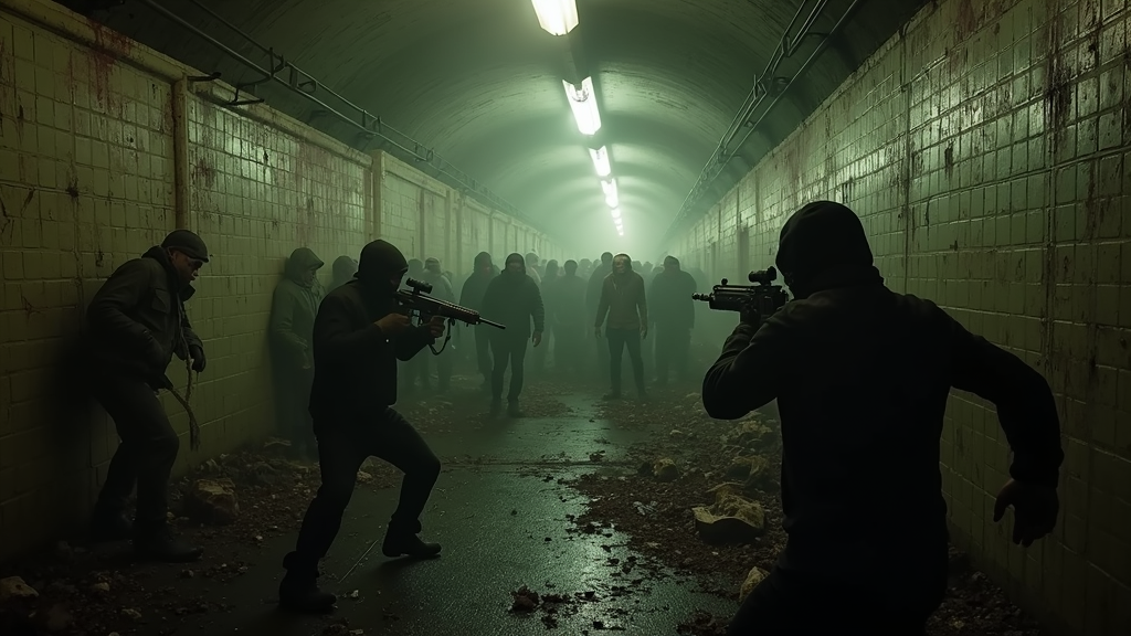 Un jugador explora un túnel abandonado y oscuro en World War Z VR, clave para la atmósfera del juego.