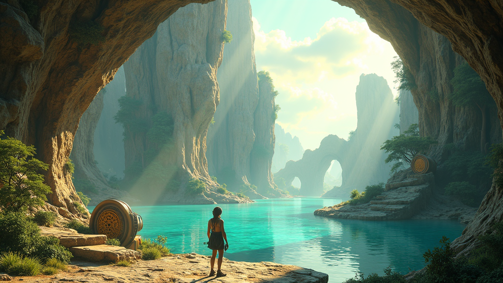 Jugador interactuando con uno de los complejos puzles mecánicos en Riven VR.