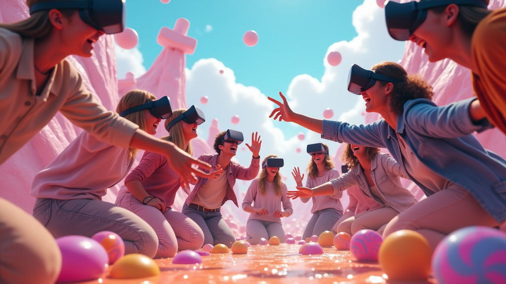 Escenario del mundo de dulces en el juego Sweet Escape Barcelona realidad virtual.