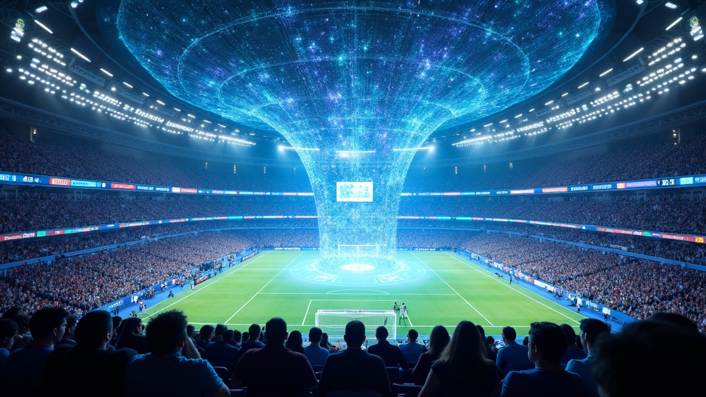 Ilustración que muestra la IA generativa de Adobe Firefly creando contenido visual personalizado para un aficionado de la Premier League.