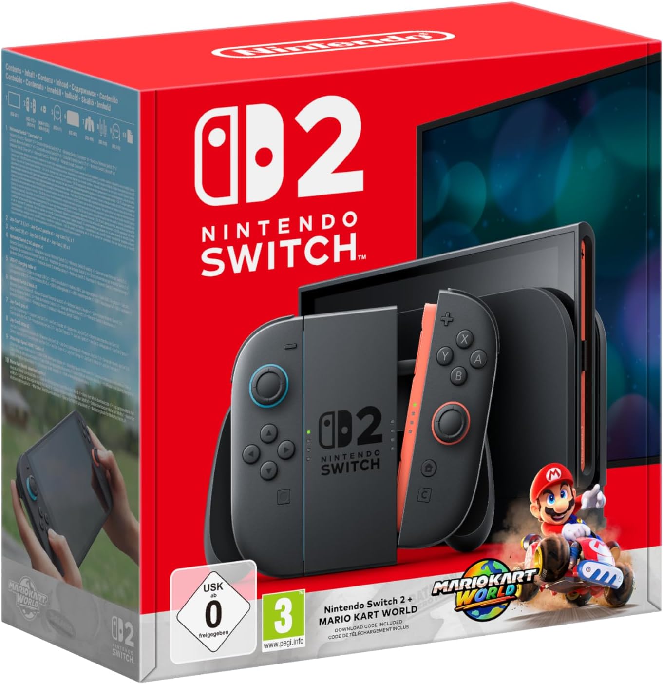 Caja del pack de Nintendo Switch 2 con Mario Kart World junto al logo de compra segura