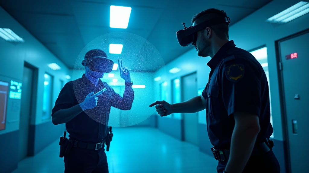 Agente interactuando con un escenario dentro del simulador VR Policía Oviedo.