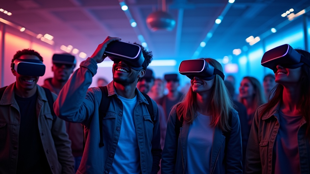 Equipo de empresa colaborando en una de las mejores experiencias VR de Team Building que Virtua ofrece en Barcelona.