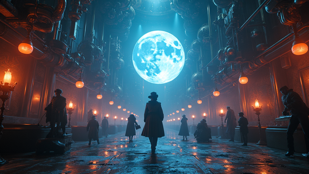 Escena de fantasía en la experiencia Back to the Moon VR Barcelona, mostrando su estilo artístico único.