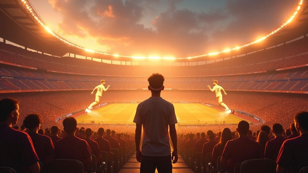 Aficionados en un evento de fútbol con gafas de realidad virtual, un ejemplo del negocio del Barça