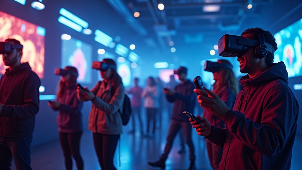 Equipo colaborando para resolver un acertijo durante una sesión de escape rooms de realidad virtual en Virtua Barcelona.